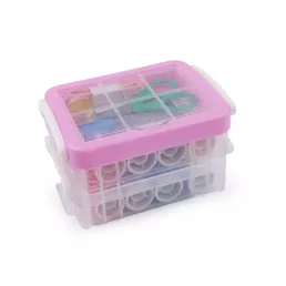 Varrótűkészlet átlátszó műanyag dobozban 2 emeletes