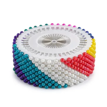   Körben színes műanyag fejű vas gombostű hossz 37 mm - mix (12 rozetta)
