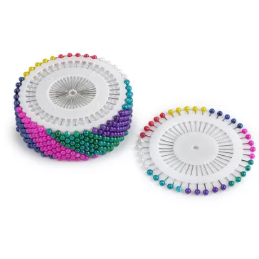   Körben színes műanyag fejű vas gombostű hossz 37 mm - mix (12 rozetta)