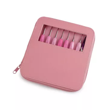   Horgolótű szett és szálvágó olló tokban - pink (1 szett)