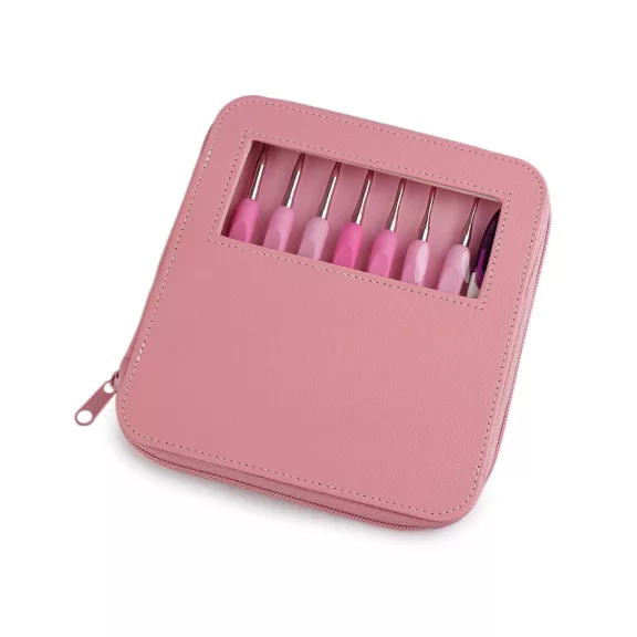 Horgolótű szett és szálvágó olló tokban - pink (1 szett) Horgolótű szett és szálvágó olló tokban - pink (1 szett)