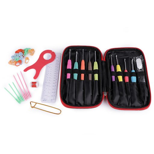 Horgolótű szett szilikon nyéllel és horgoló kellékekkel tokban