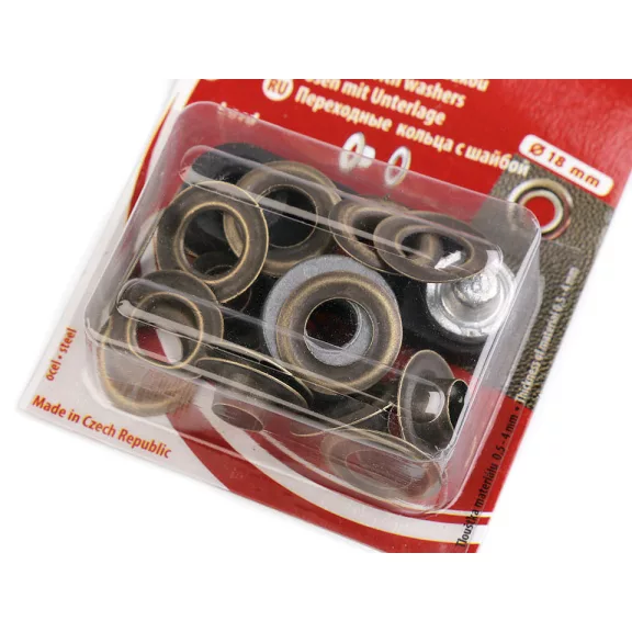 Ringli alátéttel belső Ø8 mm / külső Ø18 mm - ósárgaréz (10 kártya) Ringli alátéttel belső Ø8 mm / külső Ø18 mm - ósárgaréz (10 kártya)