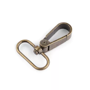   Fém forgós karabíner 32 mm-es befűző - 2 ósárgaréz (10 db-os csomagolás)