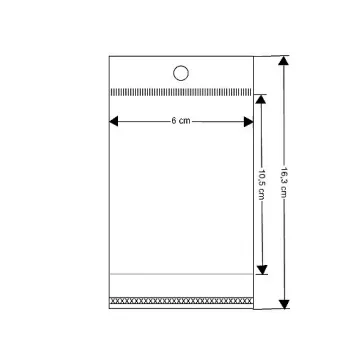   PP ragasztócsíkos celofán tasak jellegű BOPP tasak akasztóval 6x10,5 cm - átlátszó (38000 db-os csomagolás)