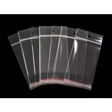   PP ragasztócsíkos celofán tasak jellegű BOPP tasak akasztóval 7x9cm - átlátszó (3000 db-os csomagolás)