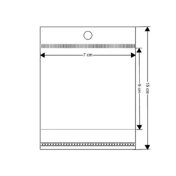   PP ragasztócsíkos celofán tasak jellegű BOPP tasak akasztóval 7x9cm - átlátszó (100 db-os csomagolás)