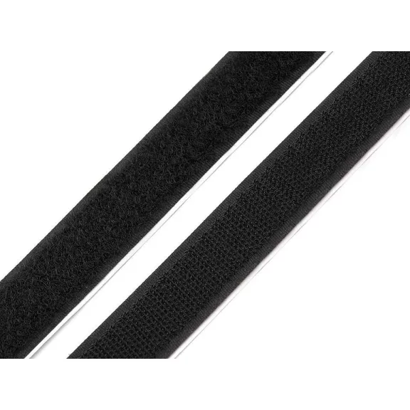 Tépőzár hurkos + bolyhos oldal öntapadós szélessége 20 mm - fekete (100 m-os csomagolás) Tépőzár hurkos + bolyhos oldal öntapadós szélessége 20 mm - fekete (100 m-os csomagolás)