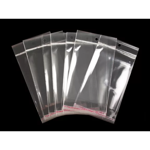PP ragasztócsíkos celofán tasak jellegű BOPP tasak akasztóval 10x13,5 cm - átlátszó (100 db-os csomagolás) PP ragasztócsíkos celofán tasak jellegű BOPP tasak akasztóval 10x13,5 cm - átlátszó (100 db-os csomagolás)