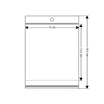   PP ragasztócsíkos celofán tasak jellegű BOPP tasak akasztóval 10x13,5 cm - átlátszó (24000 db-os csomagolás)