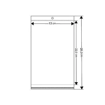   PP ragasztócsíkos celofán tasak jellegű BOPP tasak akasztóval 13x22cm - átlátszó (1000 db-os csomagolás)