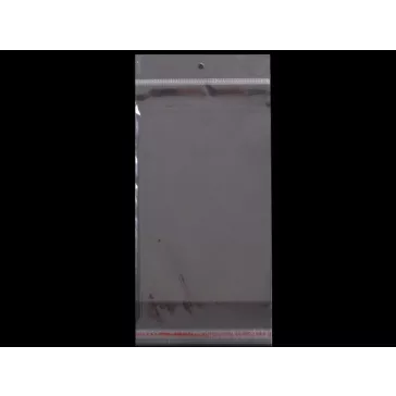   PP ragasztócsíkos celofán tasak jellegű BOPP tasak akasztóval 13x22cm - átlátszó (100 db-os csomagolás)
