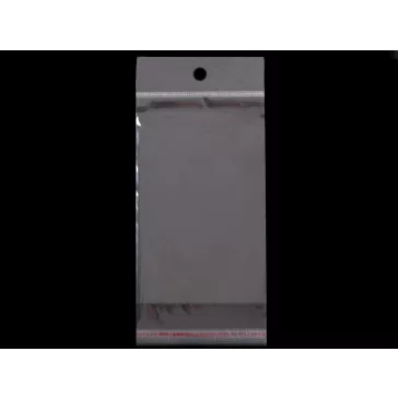   PP ragasztócsíkos celofán tasak jellegű BOPP tasak akasztóval 10x22 cm - átlátszó (100 db-os csomagolás)