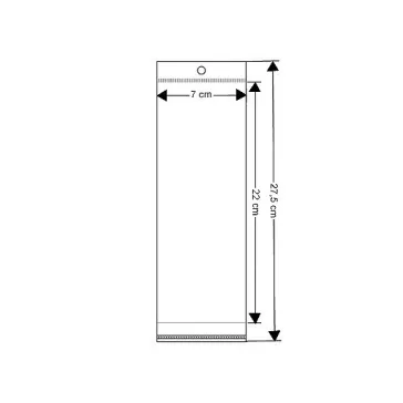   PP ragasztócsíkos celofán tasak jellegű BOPP tasak akasztóval 7x22 cm - átlátszó (100 db-os csomagolás)