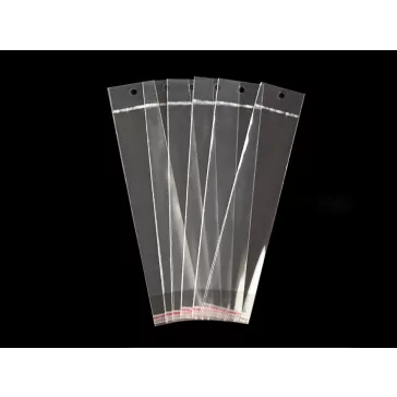   PP ragasztócsíkos celofán tasak jellegű BOPP tasak akasztóval 5x20 cm - átlátszó (100 db-os csomagolás)