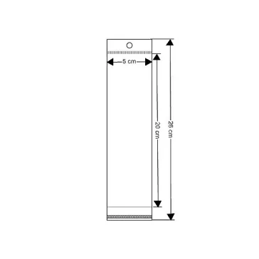   PP ragasztócsíkos celofán tasak jellegű BOPP tasak akasztóval 5x20 cm - átlátszó (500 db-os csomagolás)