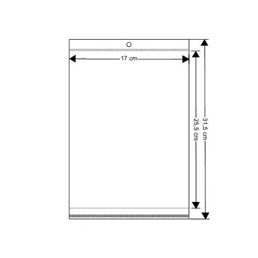   PP ragasztócsíkos celofán tasak jellegű BOPP tasak akasztóval 17x25,5 - 26 cm - 17x25,5cm átlátszó (1000 db-os csomagolás)