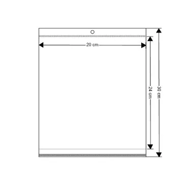   PP ragasztócsíkos celofán tasak jellegű BOPP tasak akasztóval20x24 cm - átlátszó (8000 db-os csomagolás)