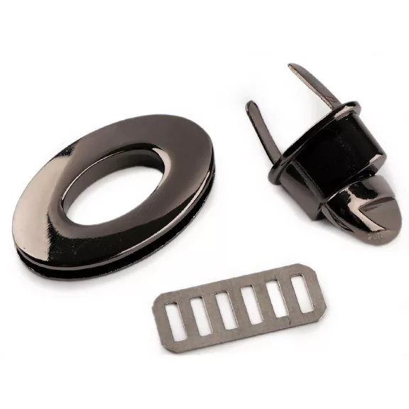 Fém táska zár 23x37 mm forgó kapocs - 3 nikkel fekete (20 szett) Fém táska zár 23x37 mm forgó kapocs - 3 nikkel fekete (20 szett)