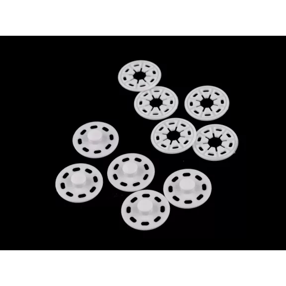 Felvarrható műanyag patent / összenyomható gomb Ø25 mm - 3 fehér (30 pr) Felvarrható műanyag patent / összenyomható gomb Ø25 mm - 3 fehér (30 pr)