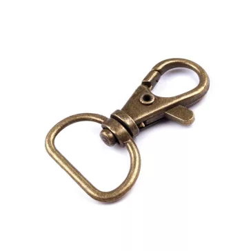   Fém forgós karabíner 18 mm-es befűző - 2 ósárgaréz (20 db-os csomagolás)