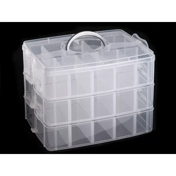 Műanyag rekeszes doboz 18x24x16 cm emeletes, fogantyús - Transparent (2 db-os csomagolás) Műanyag rekeszes doboz 18x24x16 cm emeletes, fogantyús - Transparent (2 db-os csomagolás)