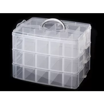   Műanyag rekeszes doboz 18x24x16 cm emeletes, fogantyús - Transparent (2 db-os csomagolás)