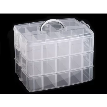  Műanyag rekeszes doboz 18x24x16 cm emeletes, fogantyús - Transparent (3 db-os csomagolás)