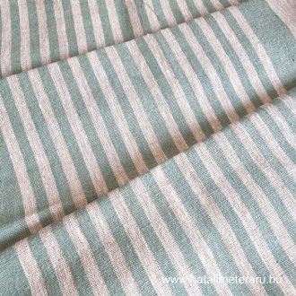 Vastag, natúr bézs-menta csíkos lenvászon 50 cm széles