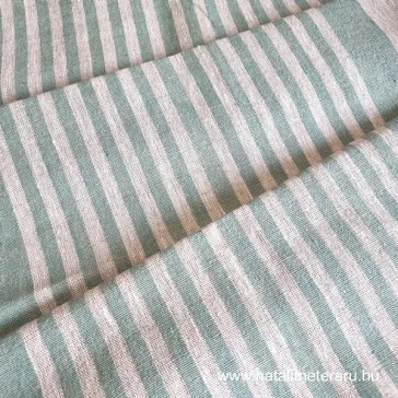   Heavyweight, natural beige-mint striped linen fabric 50 cm wide
