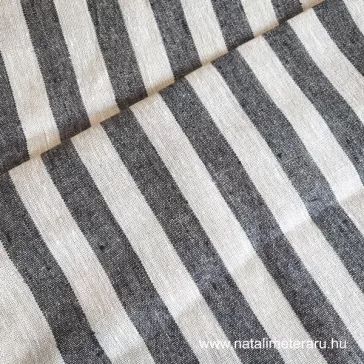 Natural beige-black striped 50cm wide linen fabric