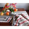 Natural beige-black striped 50cm wide linen fabric