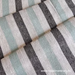 Vastag lenvászon bézs-fekete-menta  csíkos, 50cm-es