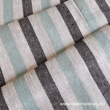 Heavyweight linen fabric beige-black-mint striped, 50 cm