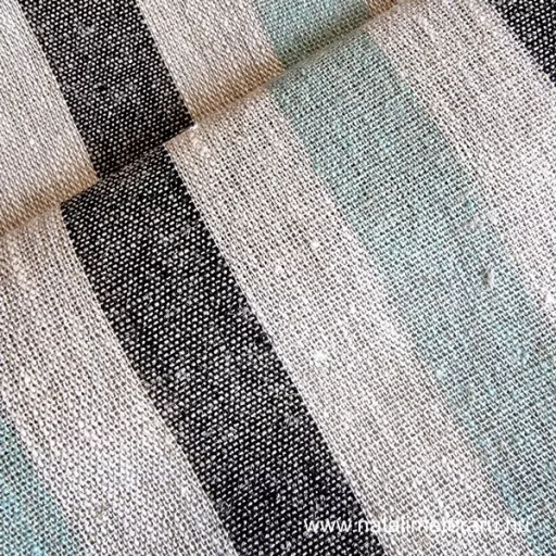 Vastag lenvászon bézs-fekete-menta  csíkos, 50cm-es