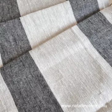 Heavyweight linen fabric beige-black wide striped, 50 cm