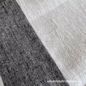 Heavyweight linen fabric beige-black wide striped, 50 cm