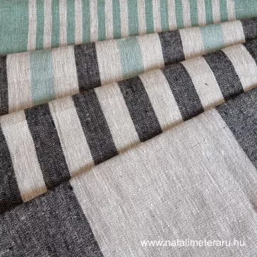 Heavyweight linen fabric beige-black wide striped, 50 cm