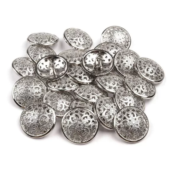 Fémgomb filigrán mérete 25 mm-es - 2 ezüst (25 db-os csomagolás) Fémgomb filigrán mérete 25 mm-es - 2 ezüst (25 db-os csomagolás)
