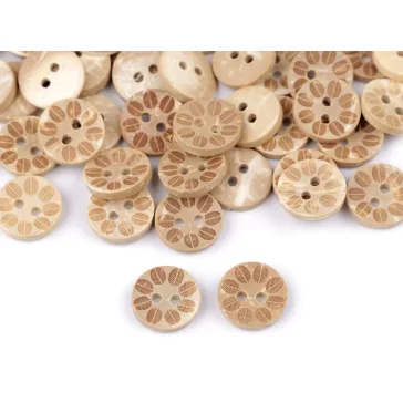   Kókusz gomb mintás növények 12,7 mm 20" - 1 természeti novények (200 db-os csomagolás)
