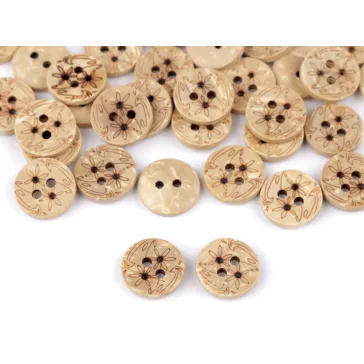   Kókusz gomb mintás növények 12,7 mm 20" - 1 természeti novények (200 db-os csomagolás)