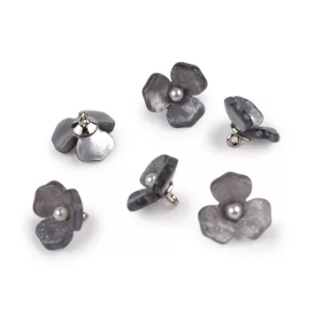   Gyanta virággomb gyönggyel,15,6 mm 26"-os méret - 4 szürke (30 db-os csomagolás)