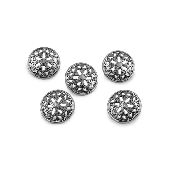 Filigrán fém gomb mérete ø 22,5 és 25 mm - 3 (34") nikkel fekete (50 db-os csomagolás) Filigrán fém gomb mérete ø 22,5 és 25 mm - 3 (34") nikkel fekete (50 db-os csomagolás)