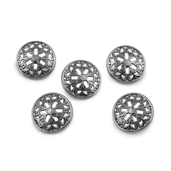 Filigrán fém gomb mérete ø 22,5 és 25 mm - 6 (40") nikkel fekete (50 db-os csomagolás) Filigrán fém gomb mérete ø 22,5 és 25 mm - 6 (40") nikkel fekete (50 db-os csomagolás)