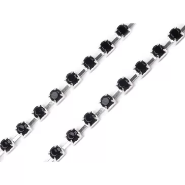   Kristály strasszlánc szélessége 2,9 mm - 5 jet ezüst (9 m-es csomagolás)