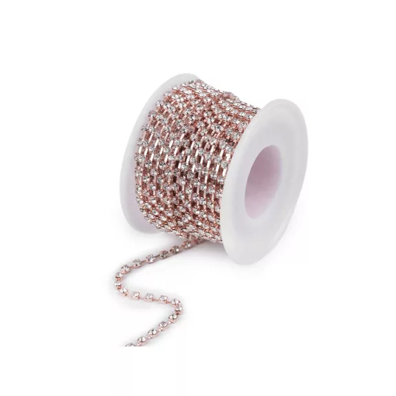 Kristály strasszlánc szélessége 2,9 mm - 17 crystal aranyos rózsaszín (90 m-os csomagolás) Kristály strasszlánc szélessége 2,9 mm - 17 crystal aranyos rózsaszín (90 m-os csomagolás)