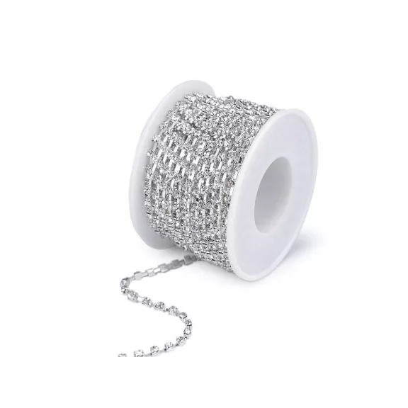 Kristály strasszlánc szélessége 2,9 mm - 2 crystal ezüst (9 m-es csomagolás) Kristály strasszlánc szélessége 2,9 mm - 2 crystal ezüst (9 m-es csomagolás)