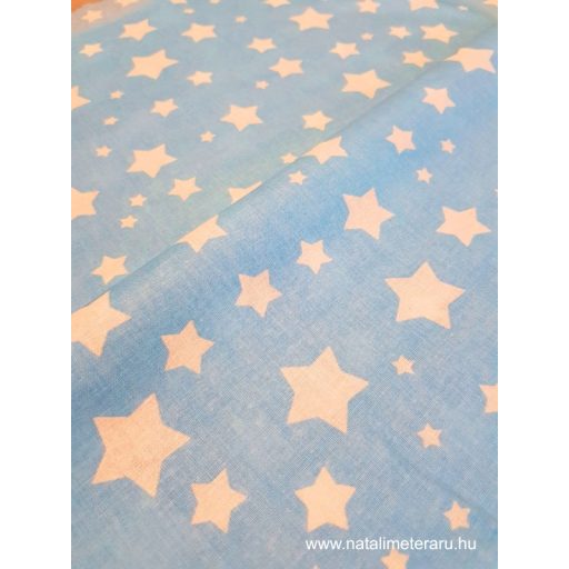Fehér csillag világos kék alapon pamut perkál