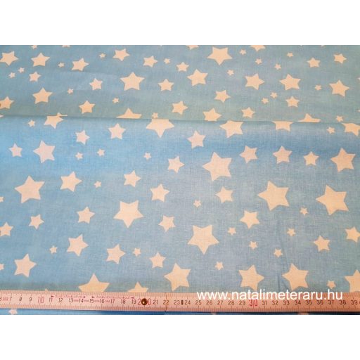 Fehér csillag világos kék alapon pamut perkál