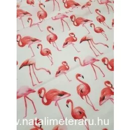   Flamingó fehér alapon designer pamut perkál-finom pamutvászon